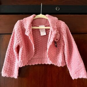 Nanette Girls Pink Knit Cardigan Sweater 24M w/ Flower Accent